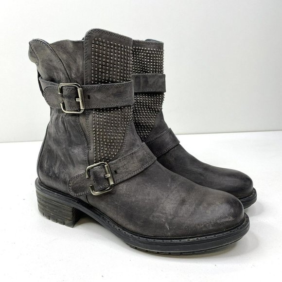 Paul Green Shoes - Paul Green Boots Leather Ankle Moto Gray Side Zip Women US 7.5 UK 5.5 Steampunk